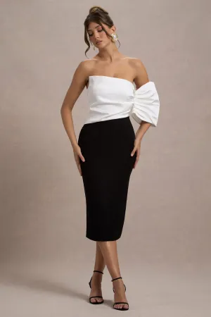 Perception | Black and White Asymmetric One-Sleeve Midi Dress Club L London
