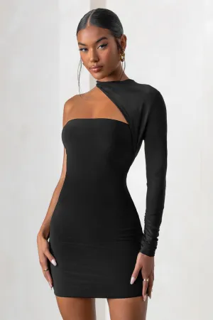 Perfect Touch | Black One Shoulder Long Sleeve Mini Dress Club L London