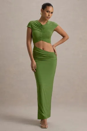 Pia | Green Short-Sleeve Maxi Dress With Cut-Out Club L London