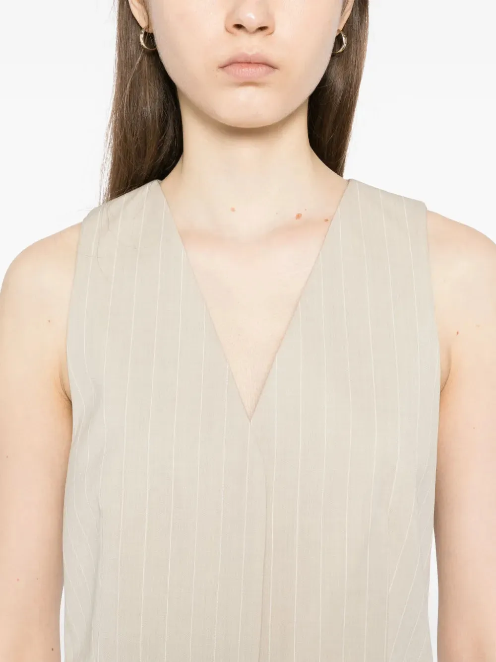 Pinstripe Wool Vest in Latte