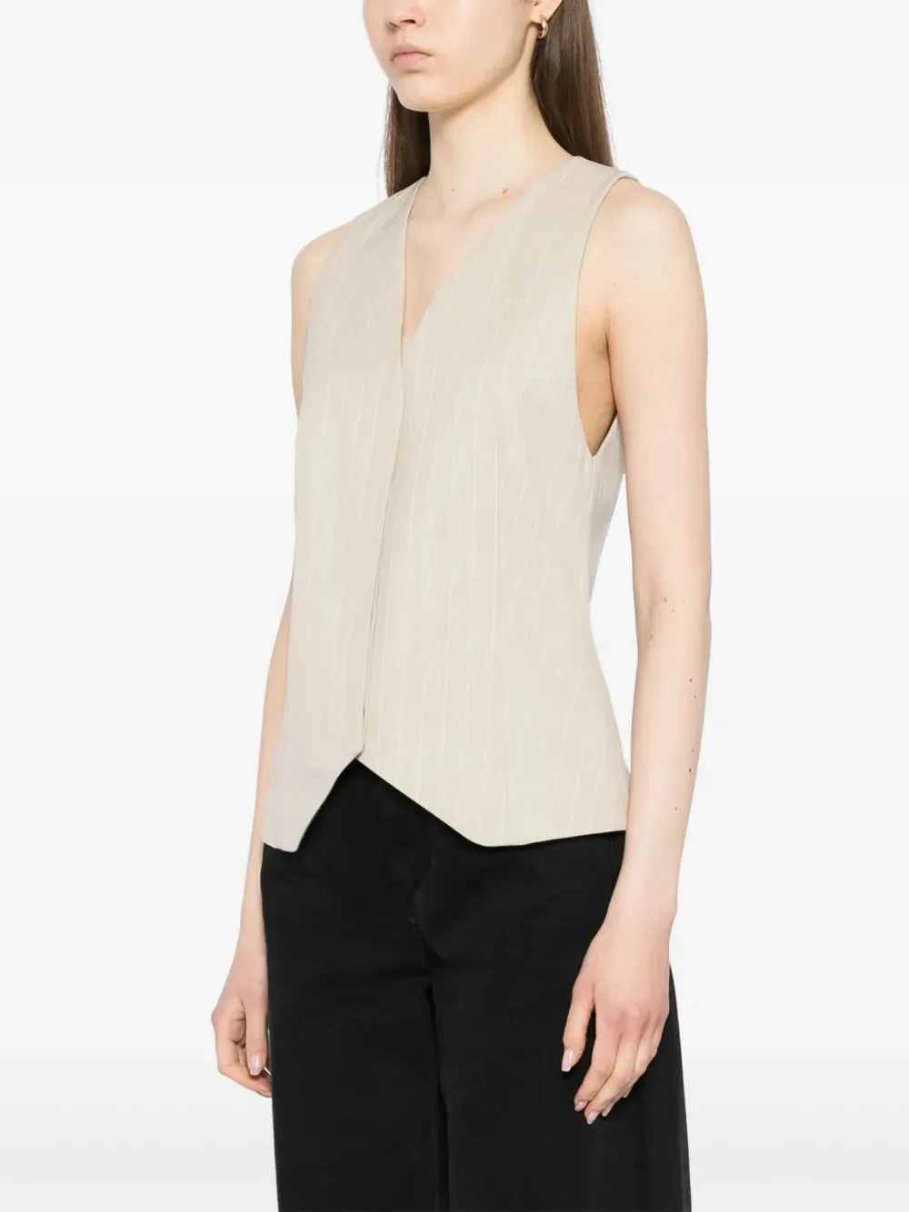 Pinstripe Wool Vest in Latte