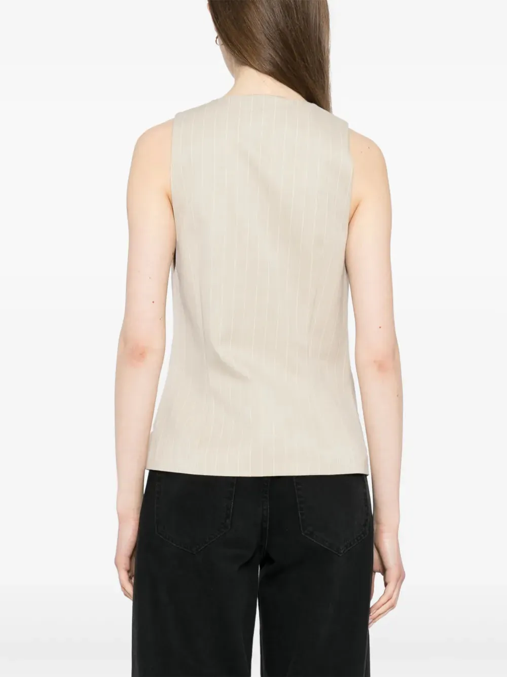 Pinstripe Wool Vest in Latte