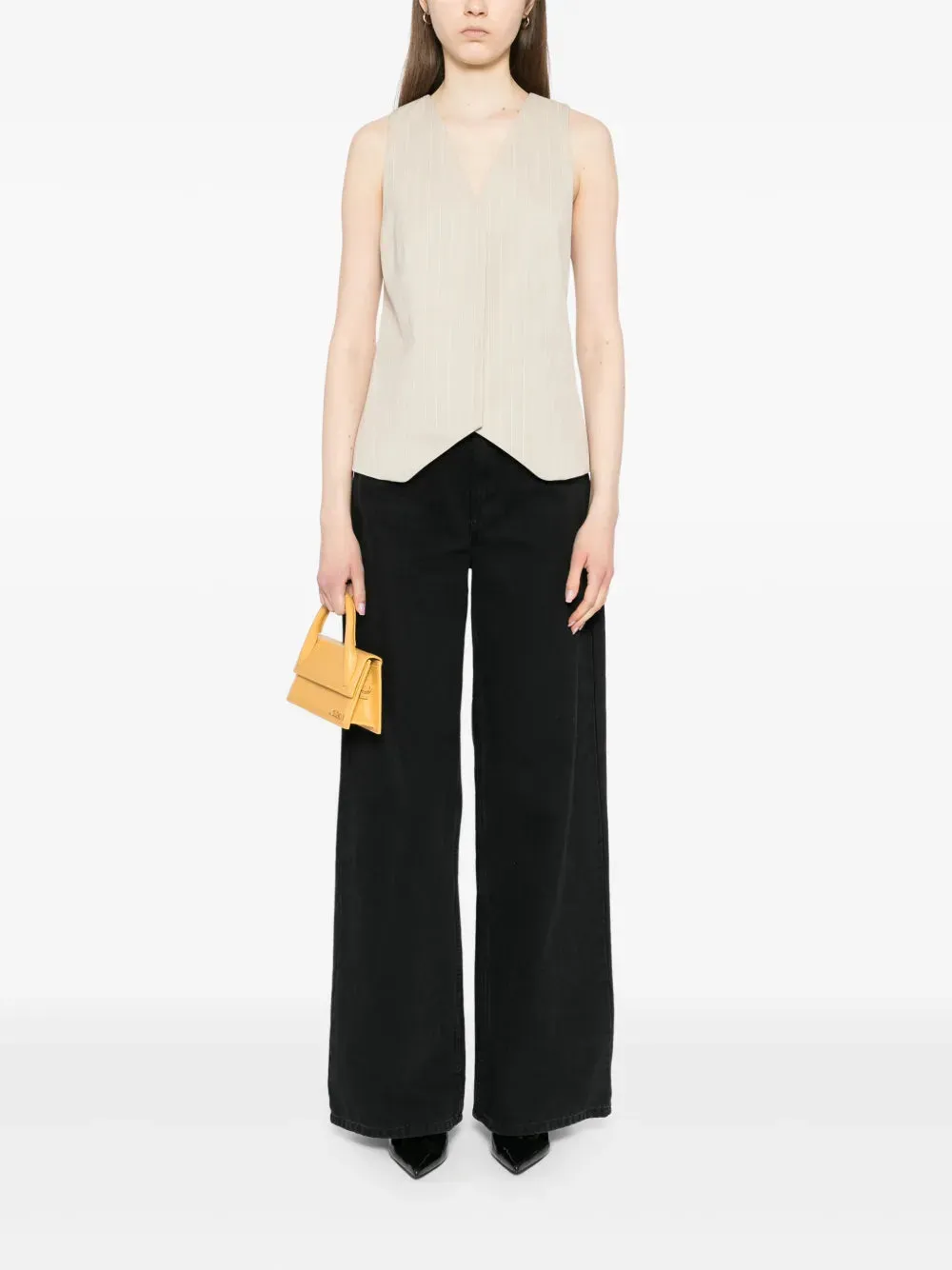 Pinstripe Wool Vest in Latte