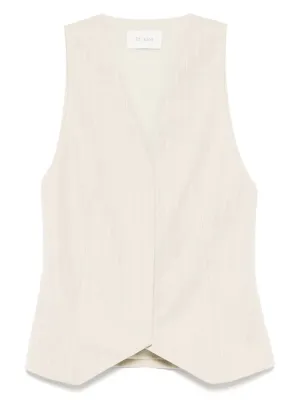 Pinstripe Wool Vest in Latte