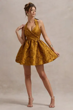 Pixi | Mustard Floral Print Sweetheart Neck Mini Dress Club L London