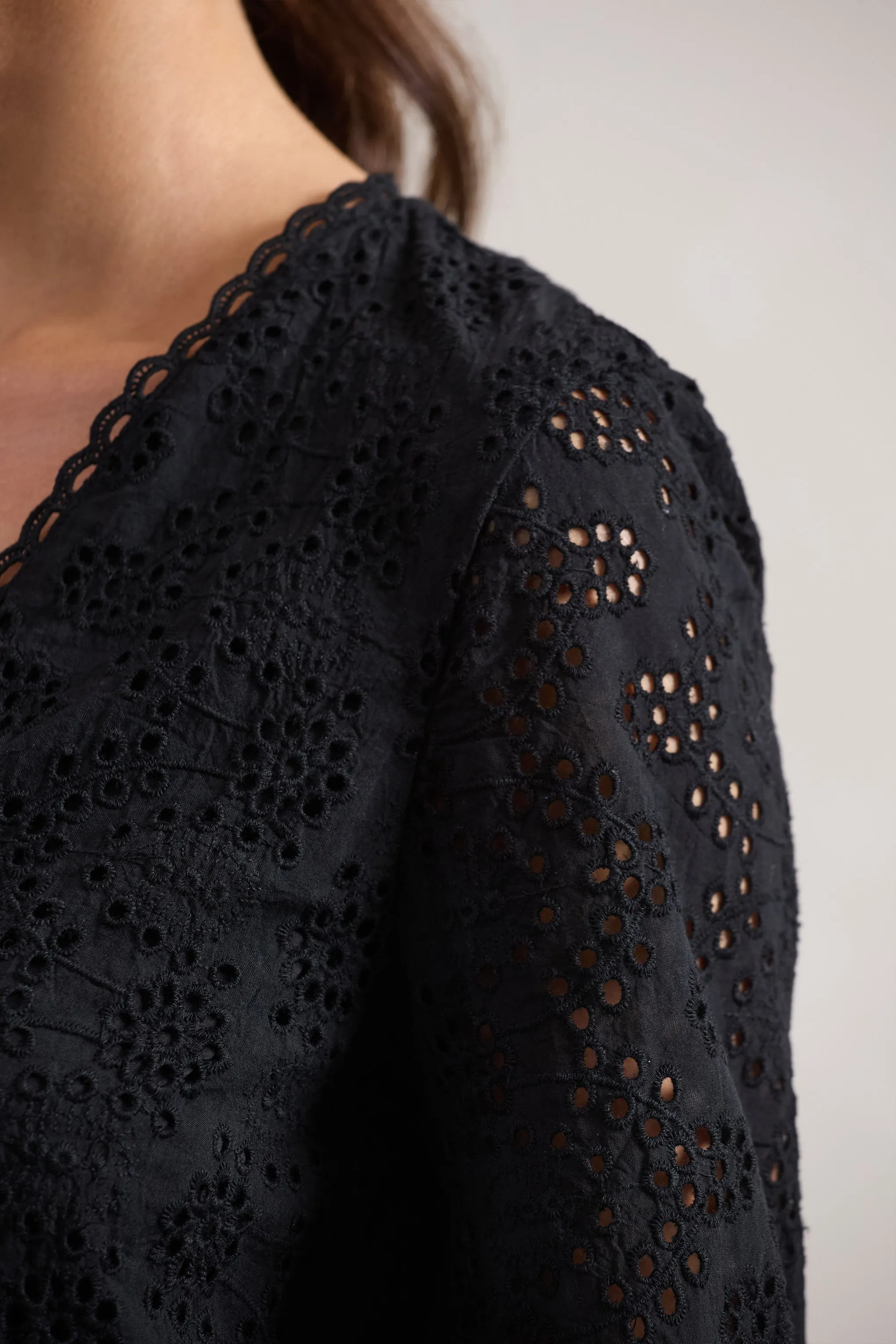 Places To Be | Black Broderie Belted Ruffled Playsuit Club L London