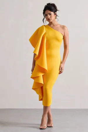 Polo | Mango One Shoulder Bodycon Midi Dress With Ruffle Club L London