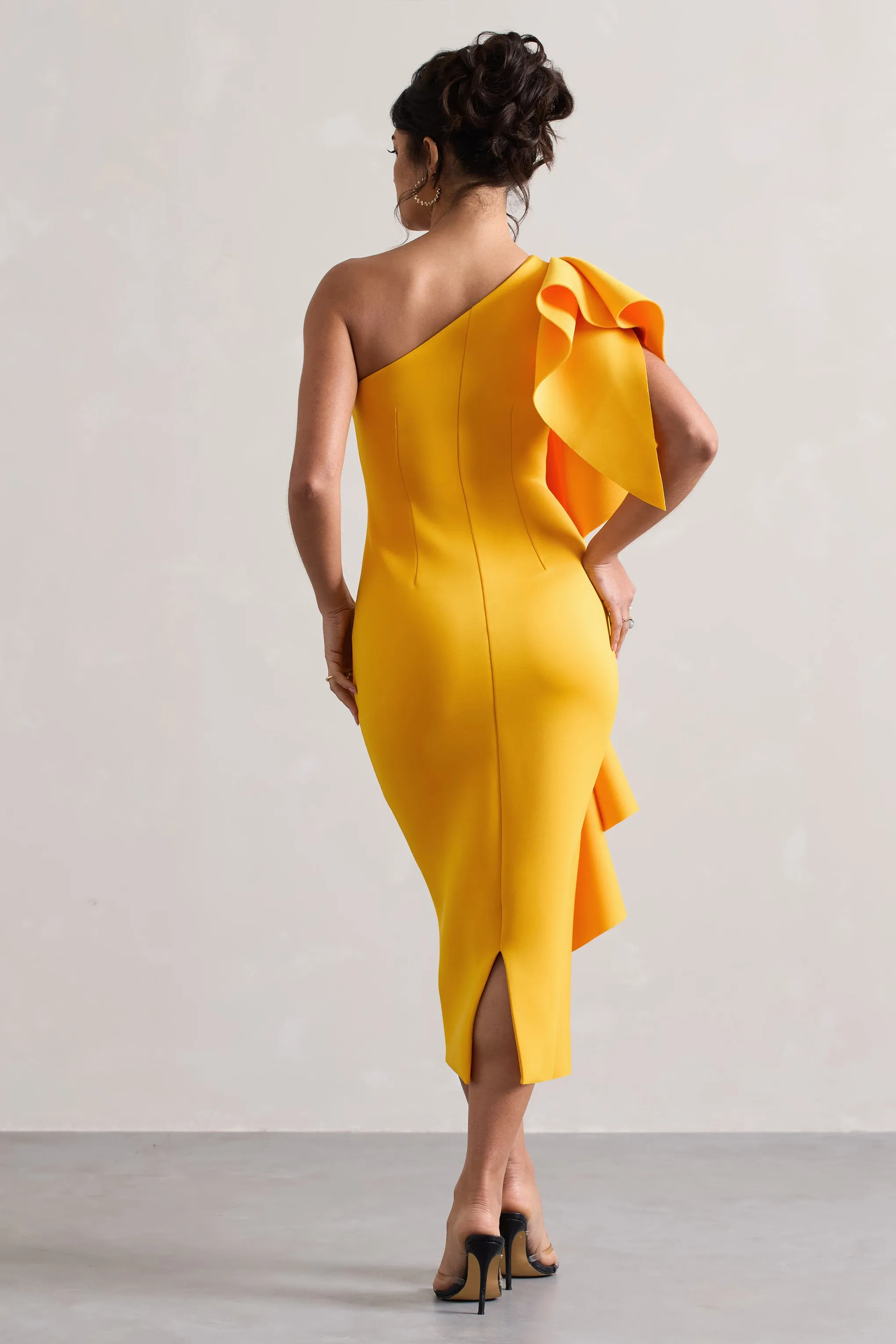 Polo | Mango One Shoulder Bodycon Midi Dress With Ruffle Club L London