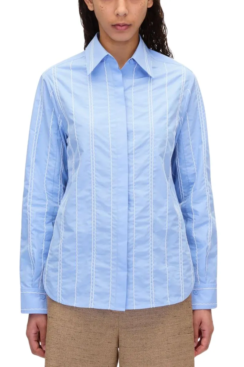 Poplin Shirt with Wave Embroidery