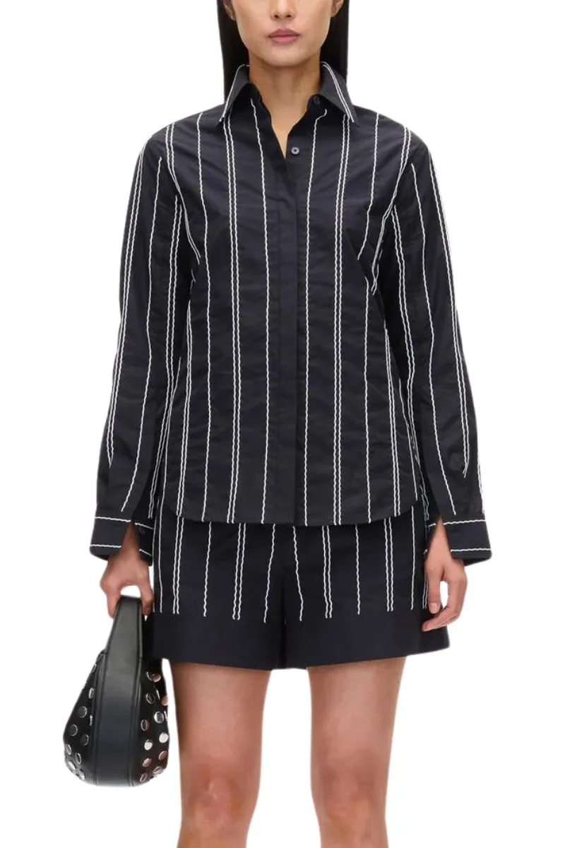 Poplin Shirt with Wave Embroidery