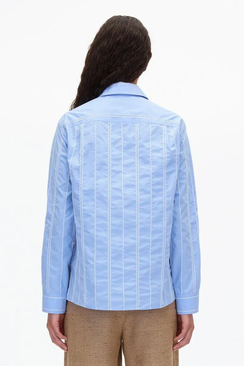 Poplin Shirt with Wave Embroidery