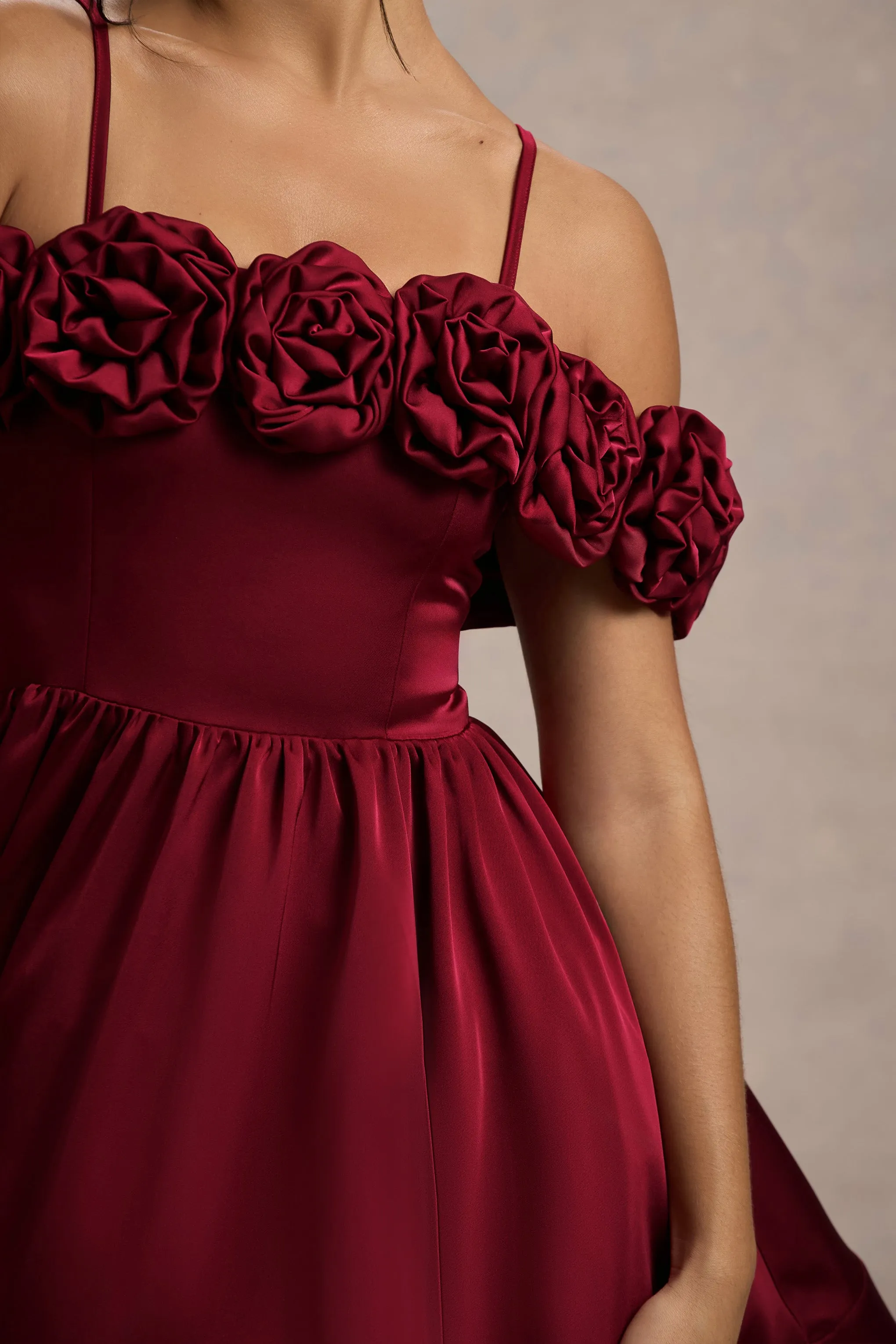 Poppy Dream | Berry Satin Floral Skater Mini Dress Club L London