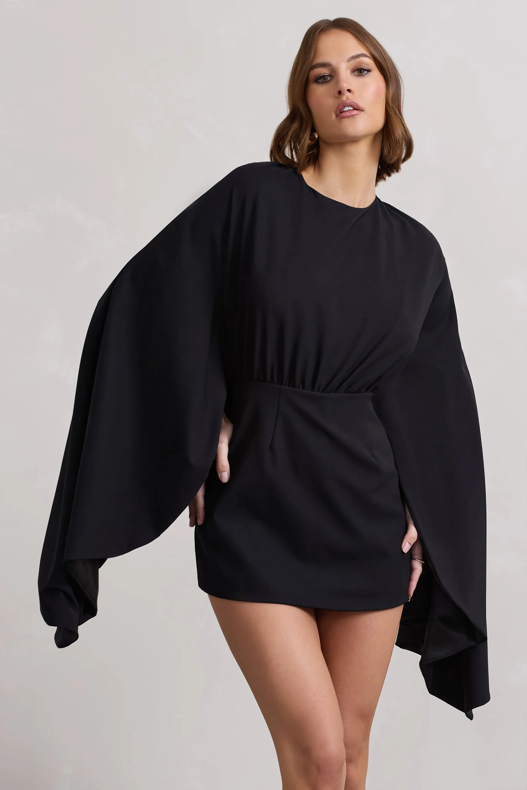 Presley | Black Backless Skort Playsuit With Cape Club L London