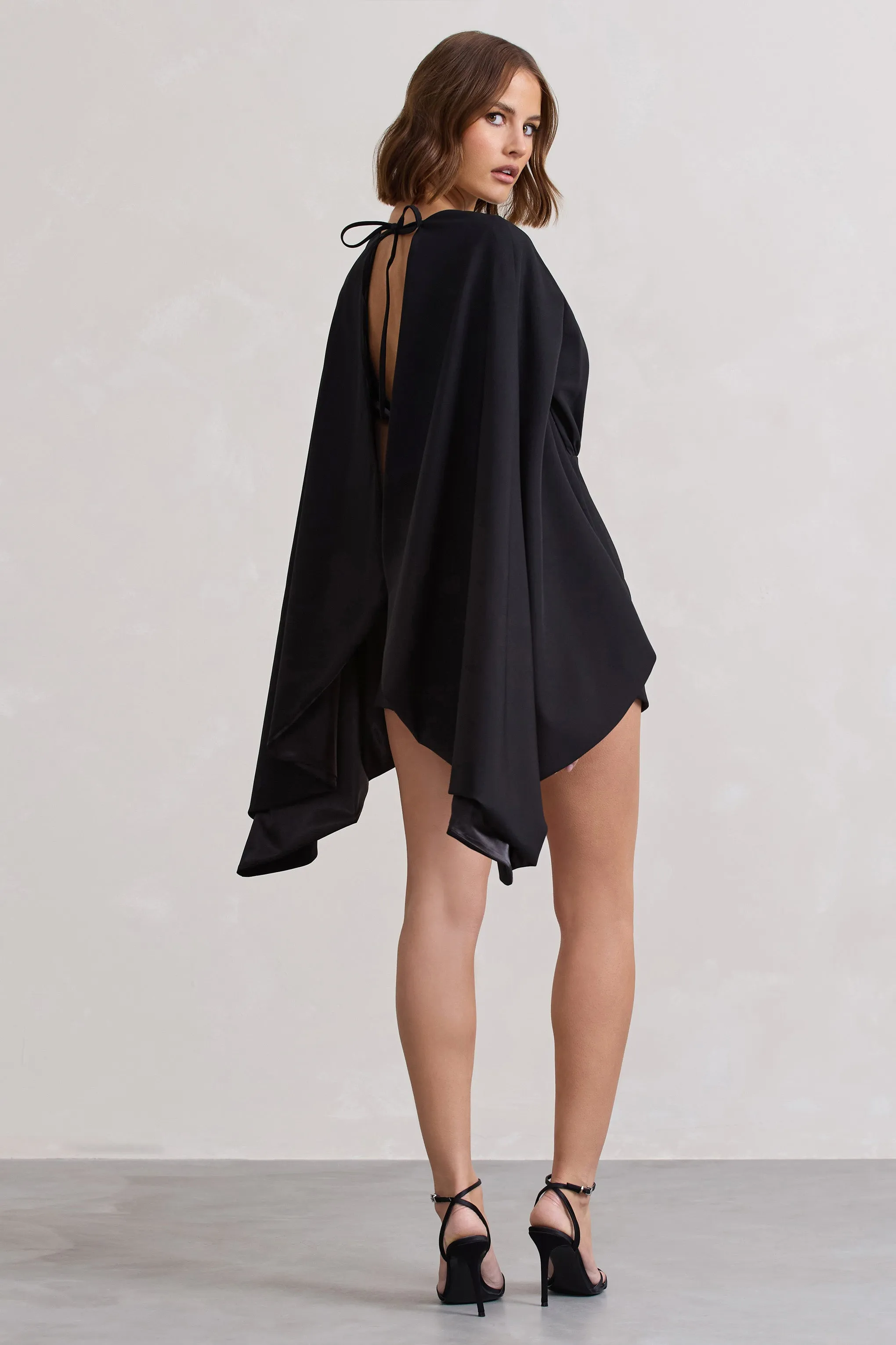 Presley | Black Backless Skort Playsuit With Cape Club L London