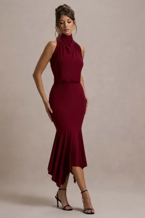 Prianyka | Berry High-Neck Draped Midi Dress Club L London