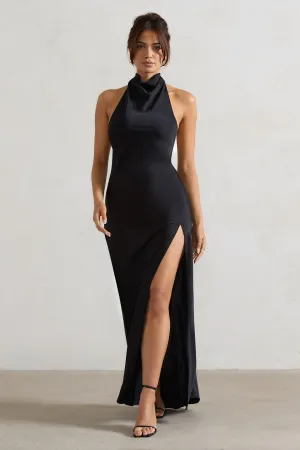 Priero | Black Cowl Halter-Neck Open Back Maxi Dress Club L London