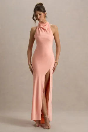 Priero | Peach Cowl Halter-Neck Open Back Maxi Dress Club L London