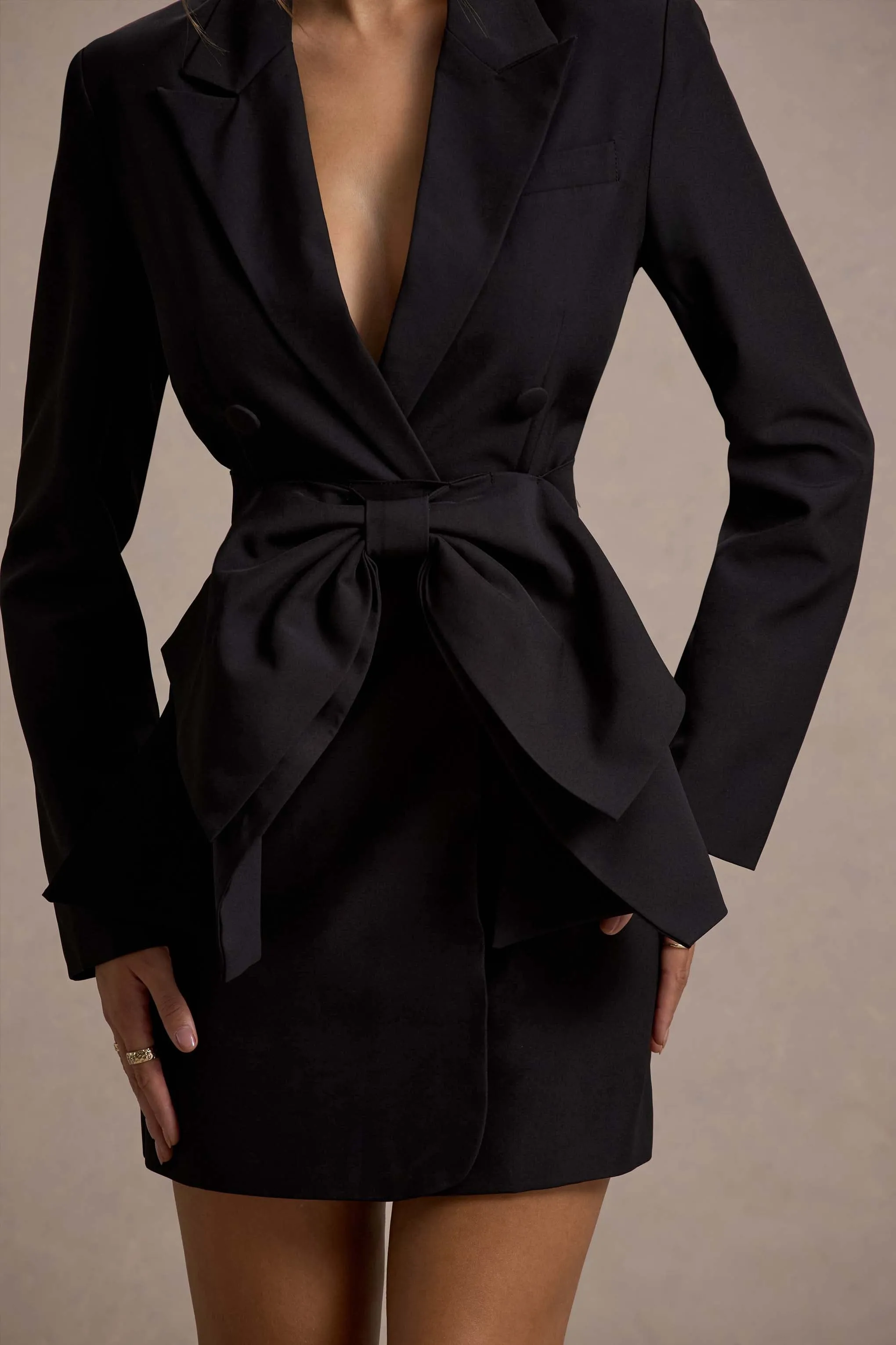 Prized | Black Tailored Blazer Mini Dress With Bow Club L London