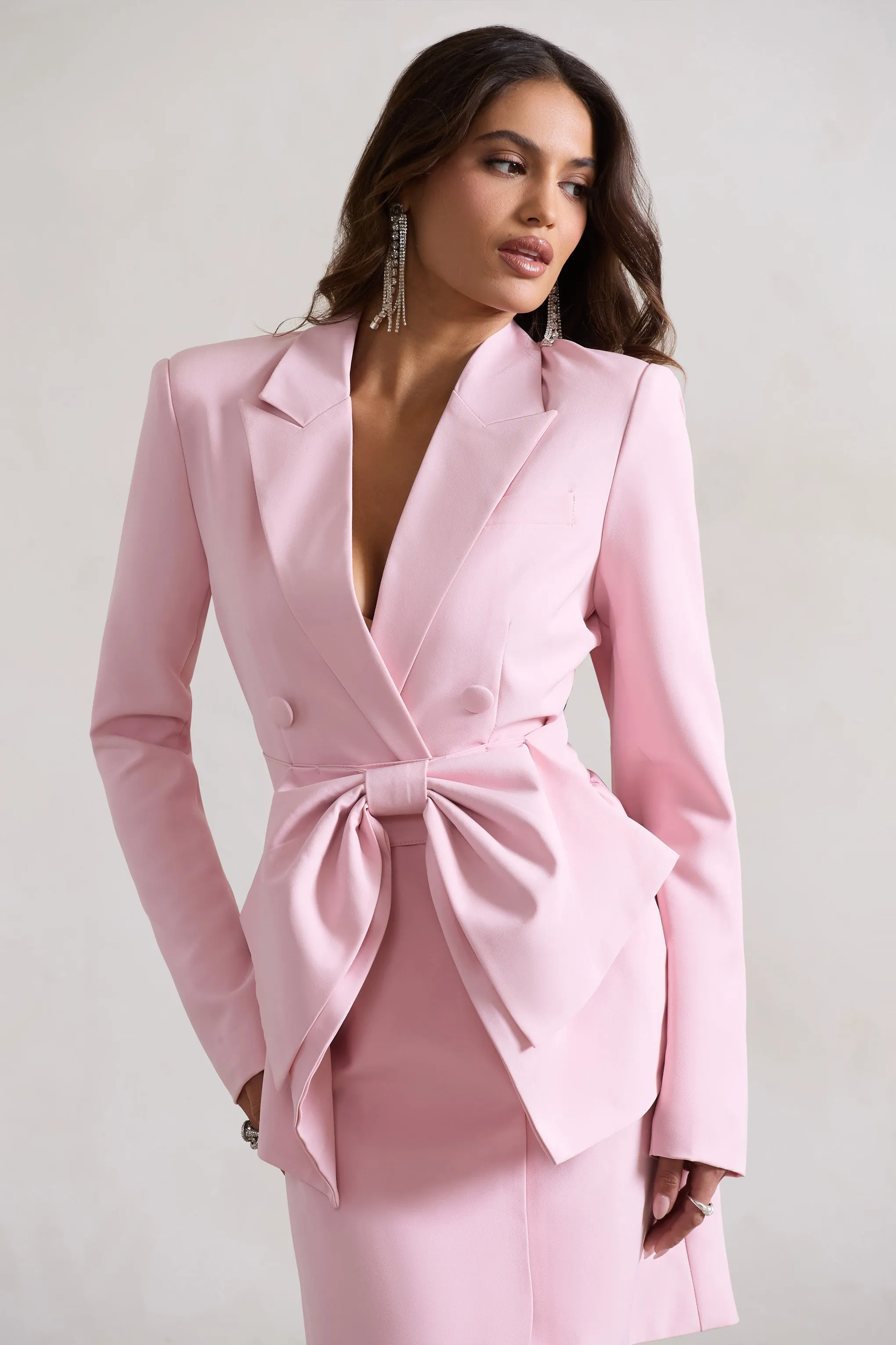 Prized | Pink Tailored Blazer Dress With Bow Club L London