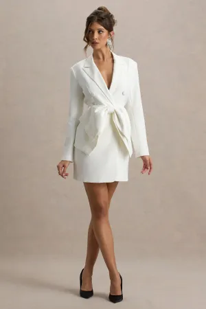 Prized | White Tailored Blazer Mini Dress With Bow Club L London