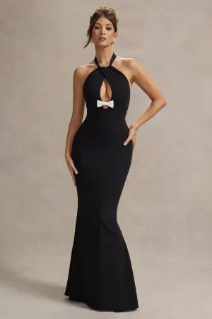 Raelynn | Black Halter-Neck Cut-Out Maxi Dress With Bow Club L London