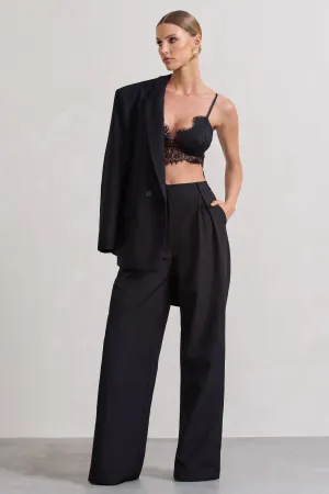 Raina | Black High Waist Pleated Wide-Leg Trousers Club L London
