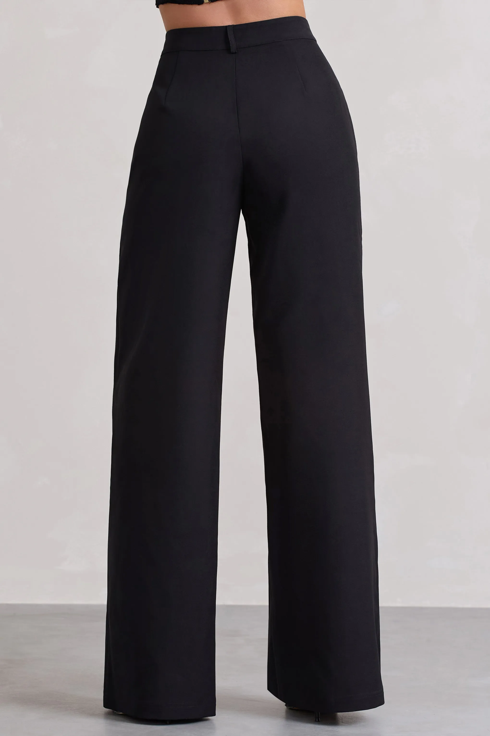Raina | Black High Waist Pleated Wide-Leg Trousers Club L London