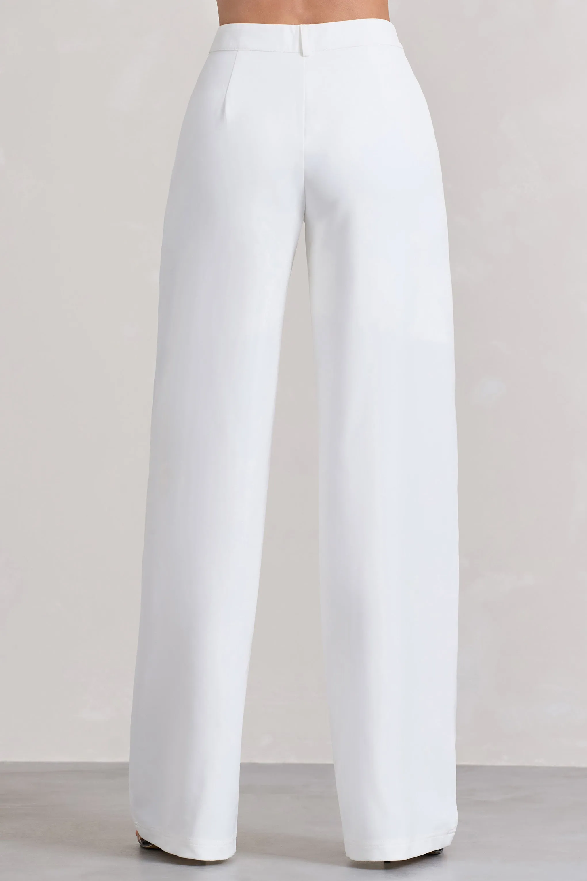 Raina | White High Waist Pleated Wide-Leg Trousers Club L London