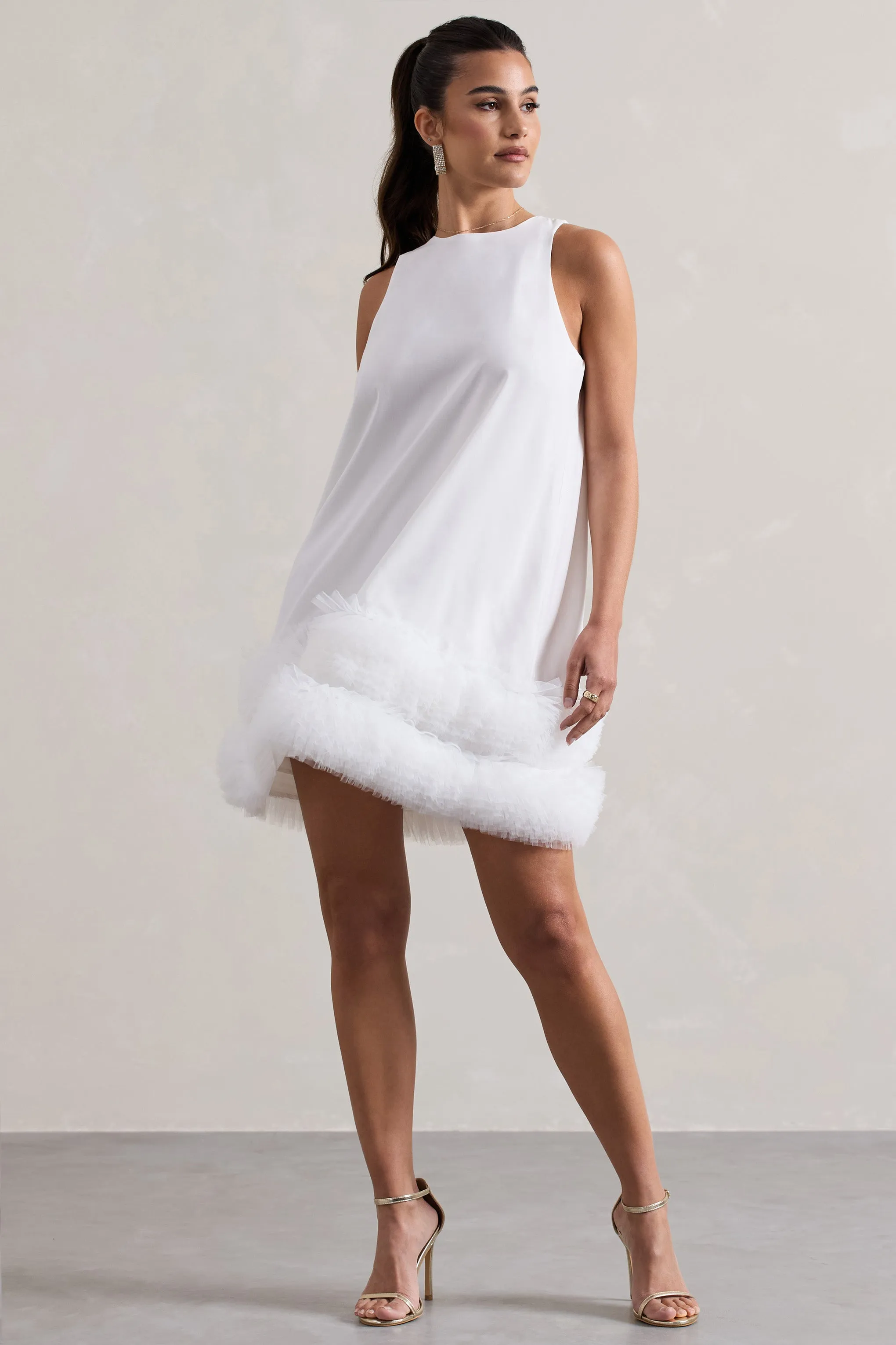 Raise A Glass | White A-Line Mini Dress With Tulle Hem Club L London
