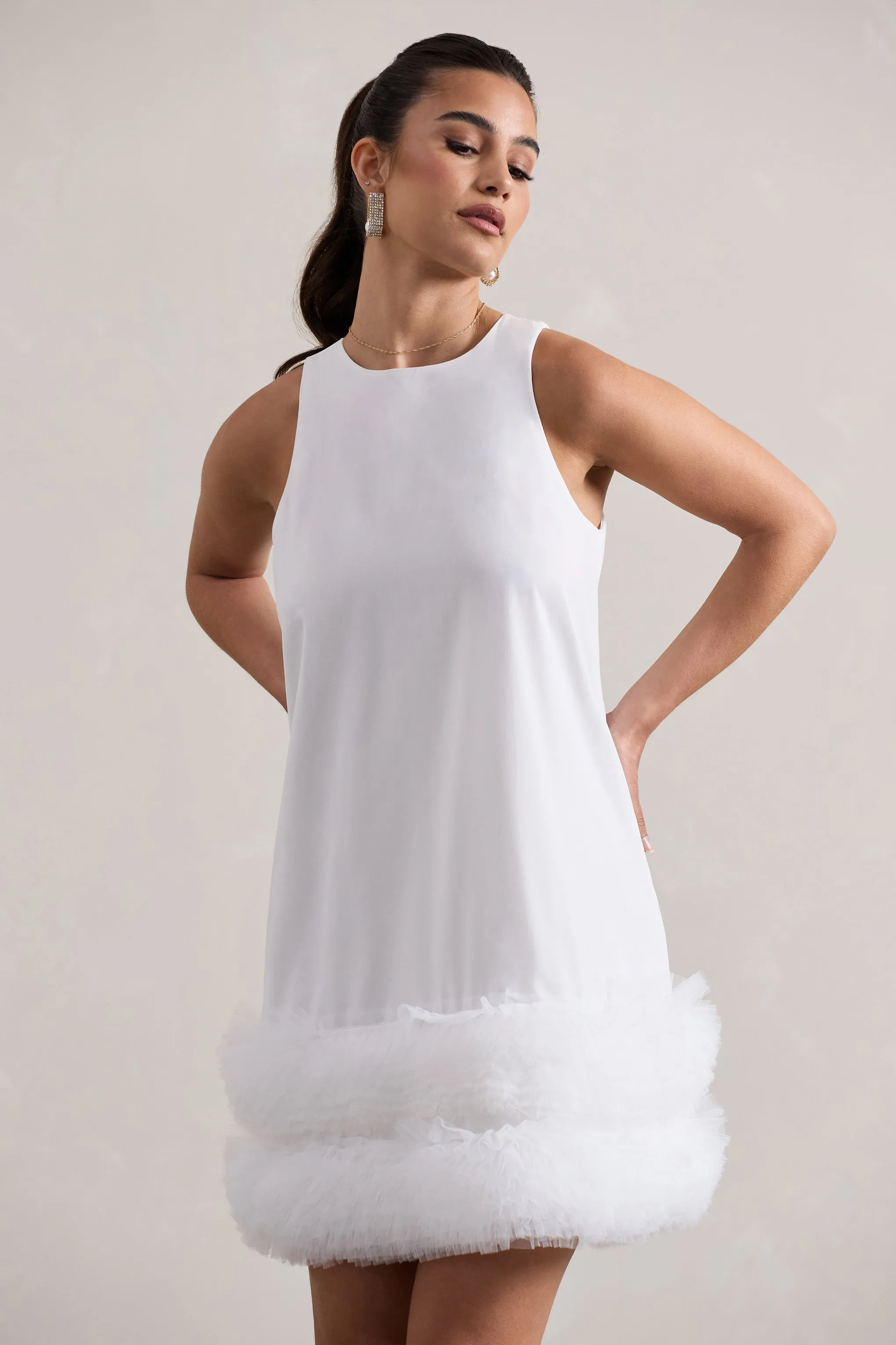 Raise A Glass | White A-Line Mini Dress With Tulle Hem Club L London