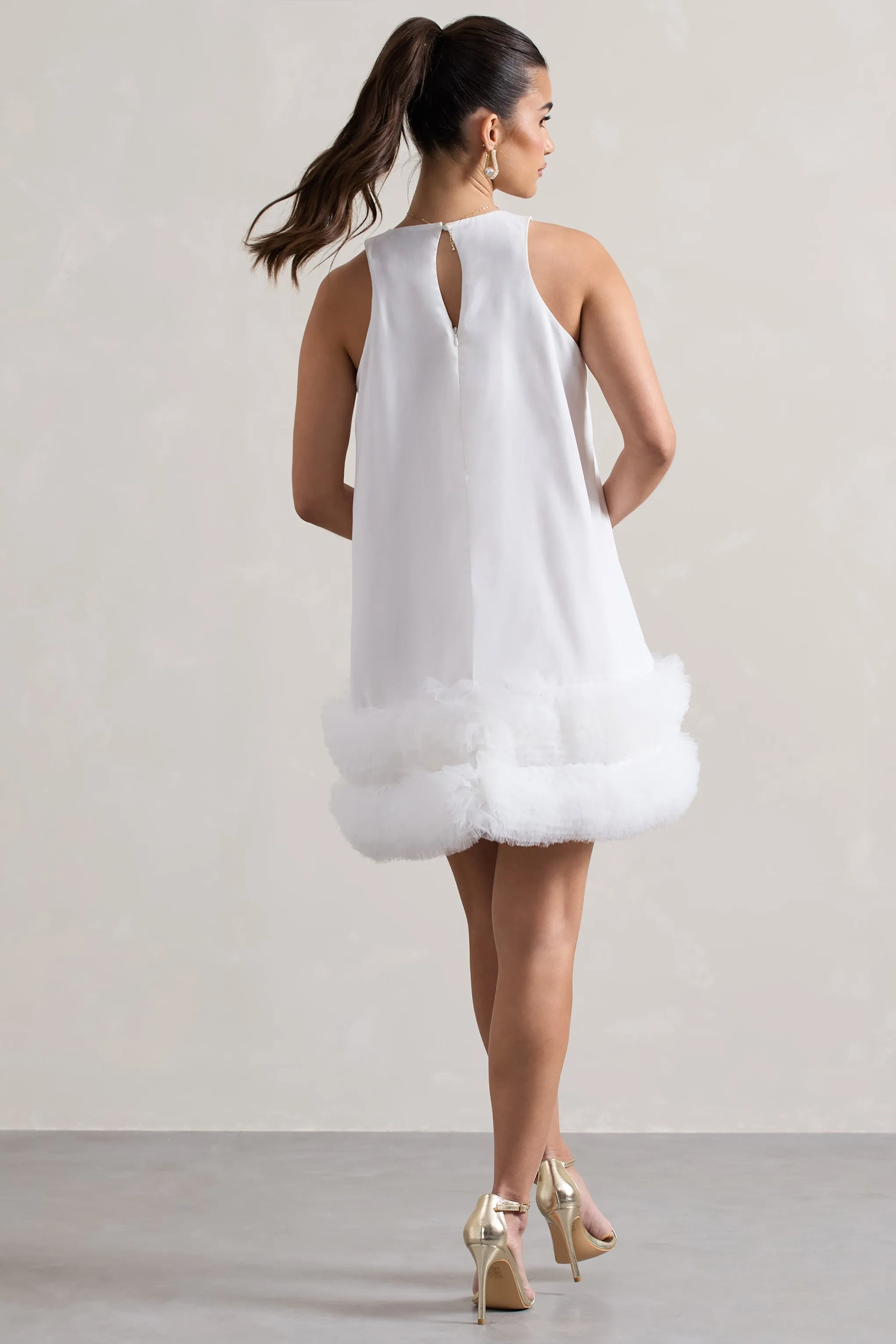 Raise A Glass | White A-Line Mini Dress With Tulle Hem Club L London