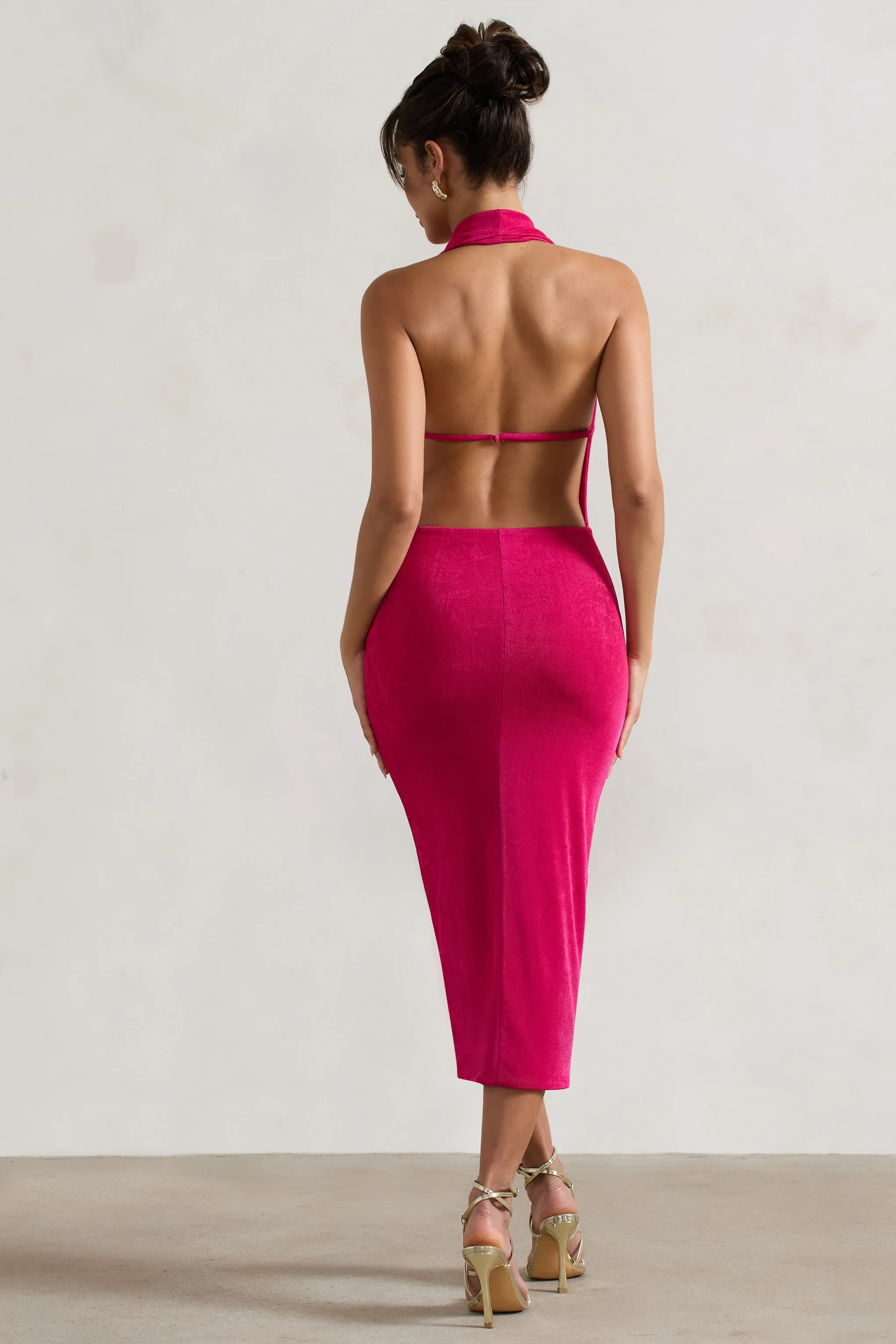 Raleigh | Hot Pink Cowl-Neck Midi Dress Club L London