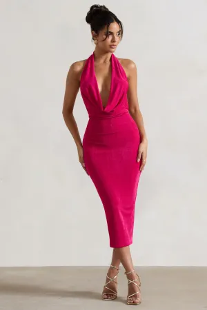 Raleigh | Hot Pink Cowl-Neck Midi Dress Club L London