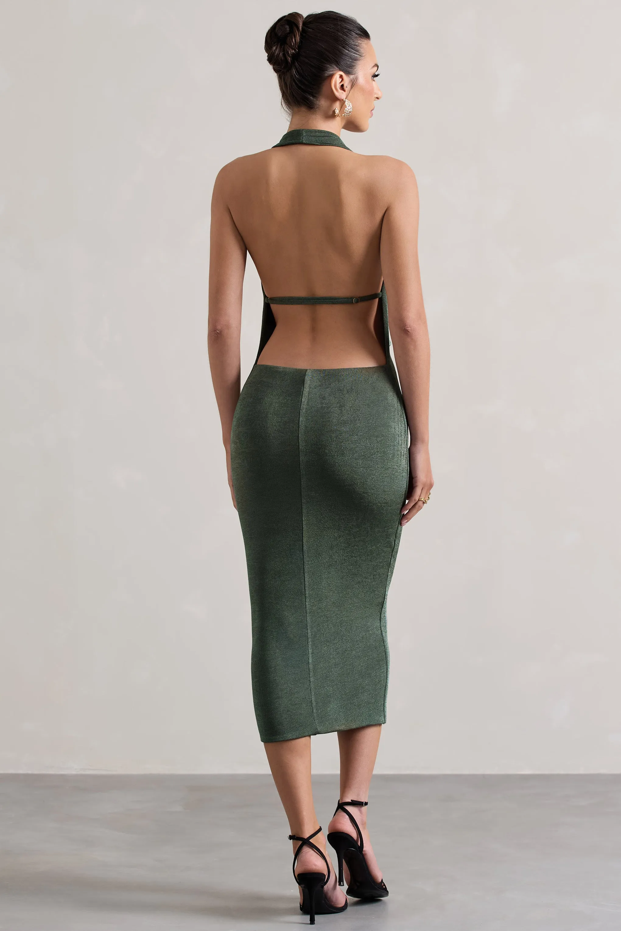 Raleigh | Sage Green Cowl-Neck Midi Dress Club L London