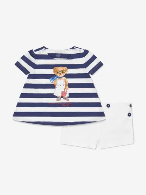 Ralph Lauren Baby Girls Striped T-Shirt and Shorts Set in Navy