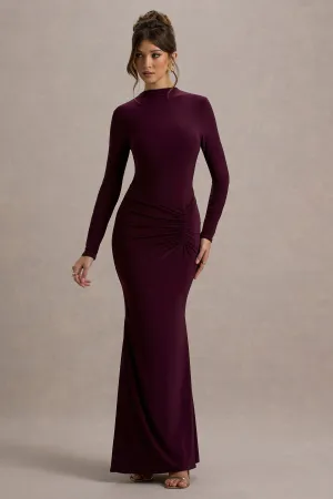 Reid | Plum Long-Sleeve Gathered Maxi Dress Club L London