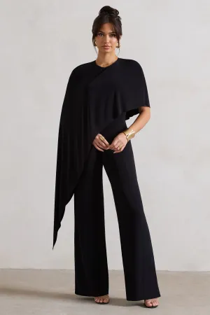 Reserve | Black Wide-Leg Jumpsuit With Asymmetric Cape Club L London