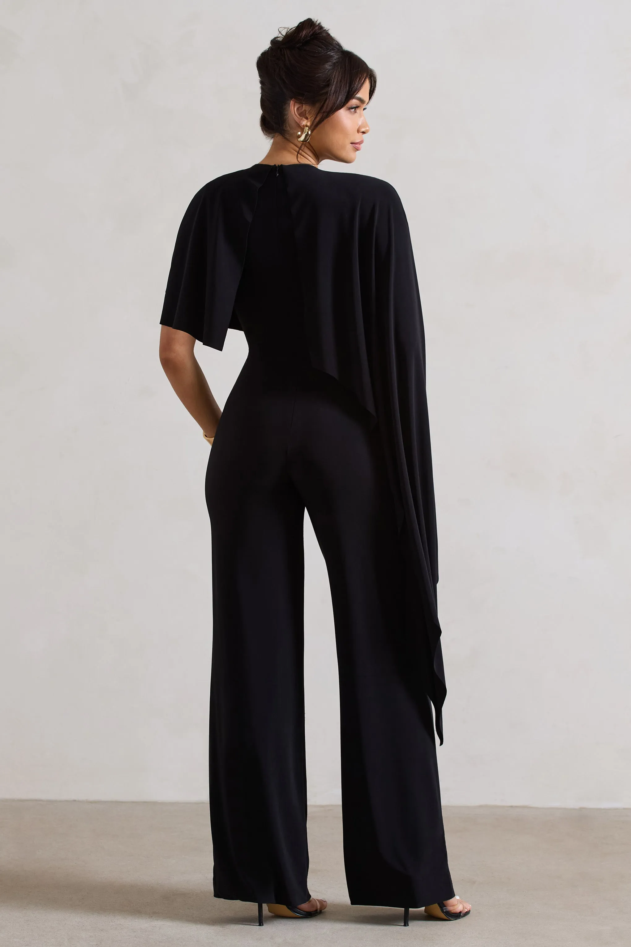 Reserve | Black Wide-Leg Jumpsuit With Asymmetric Cape Club L London