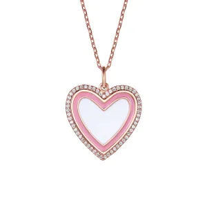 Rg Children's 18k Rose Gold Plated with Diamond Cubic Zirconia and Enamel Halo Heart Pendant Necklace