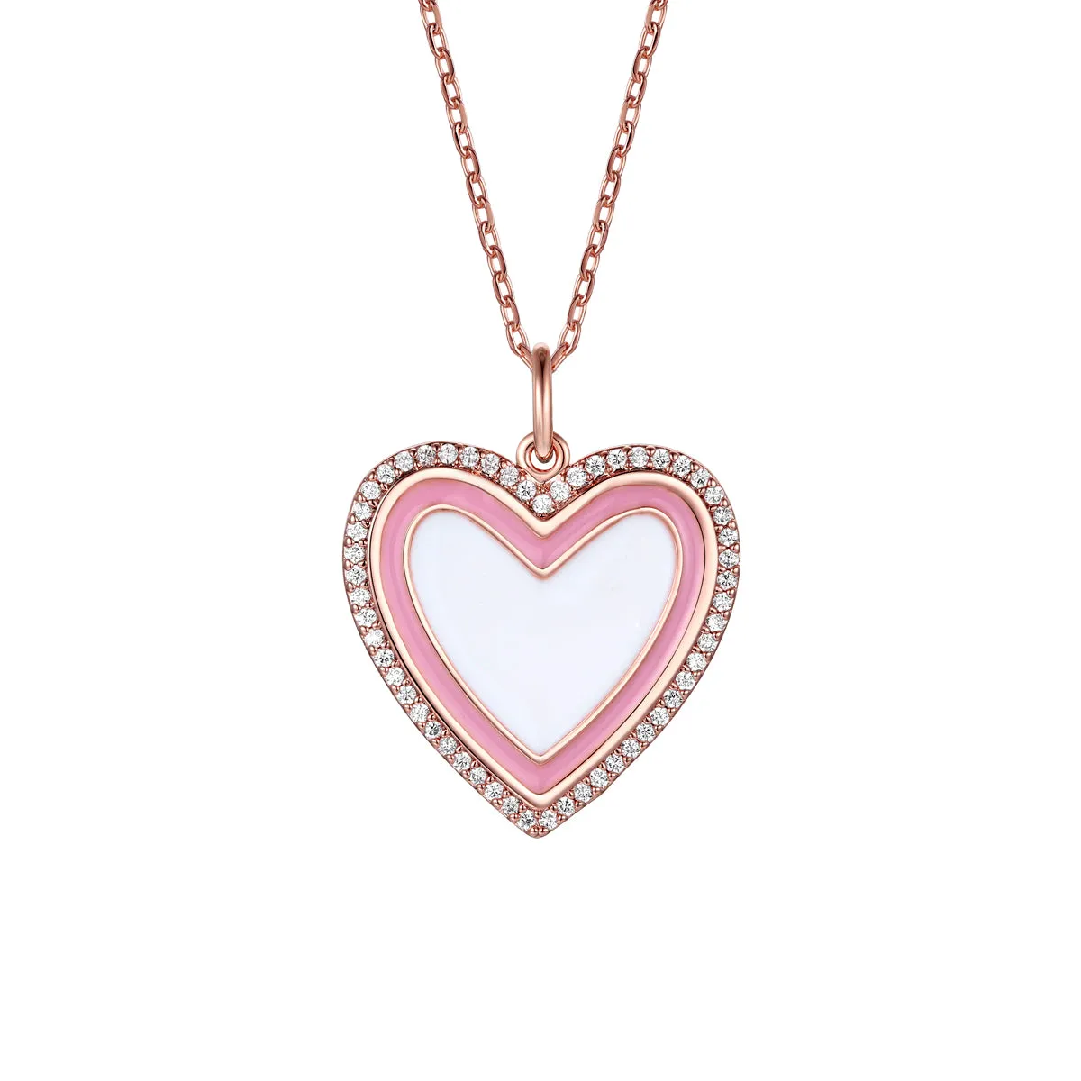 Rg Children's 18k Rose Gold Plated with Diamond Cubic Zirconia and Enamel Halo Heart Pendant Necklace