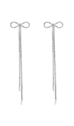 RHINESTONE BOW LONG CHAIN EARRINGS IN WHITE Gloria Lanvin