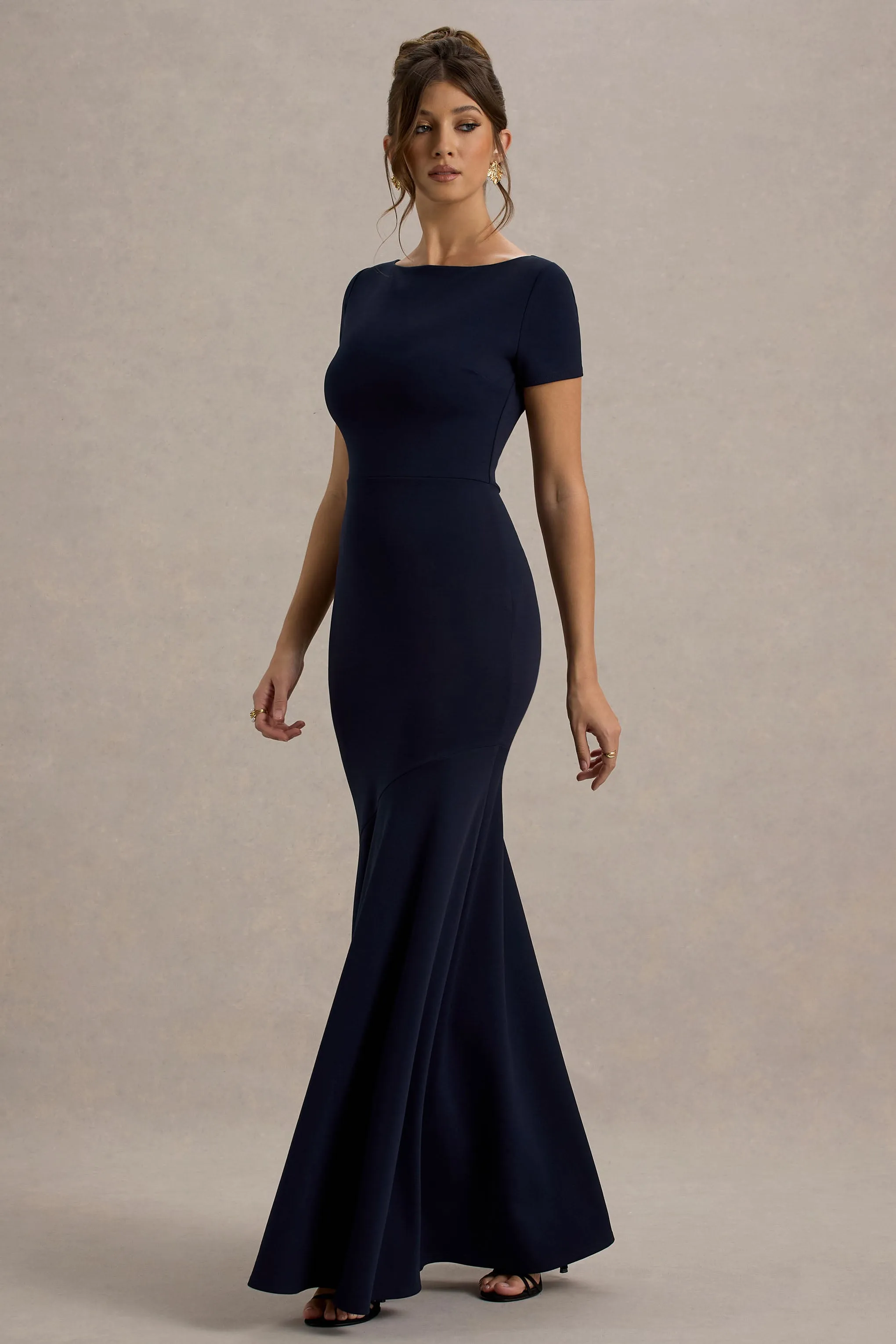 Rian | Navy Short-Sleeve Maxi Dress Club L London