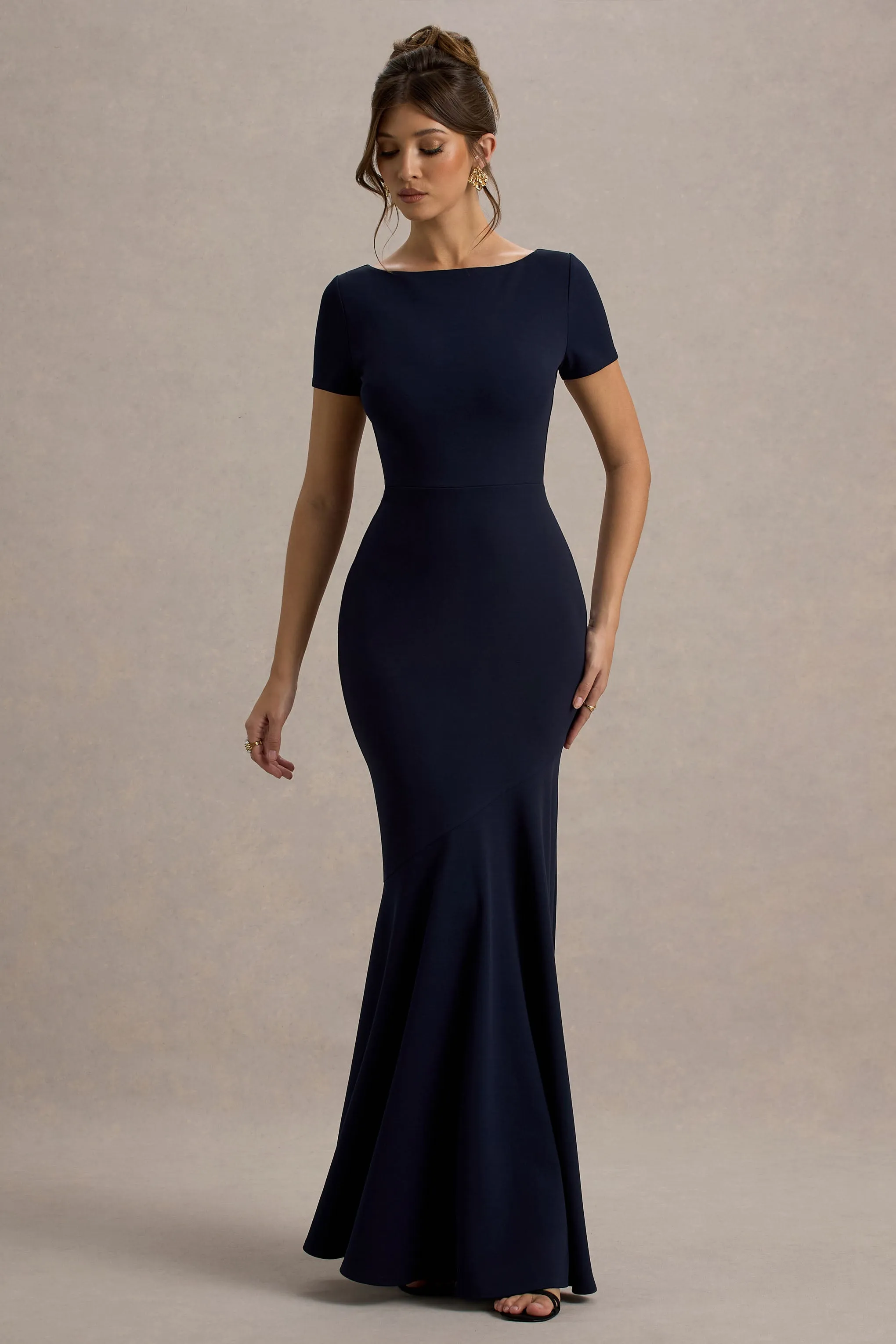 Rian | Navy Short-Sleeve Maxi Dress Club L London