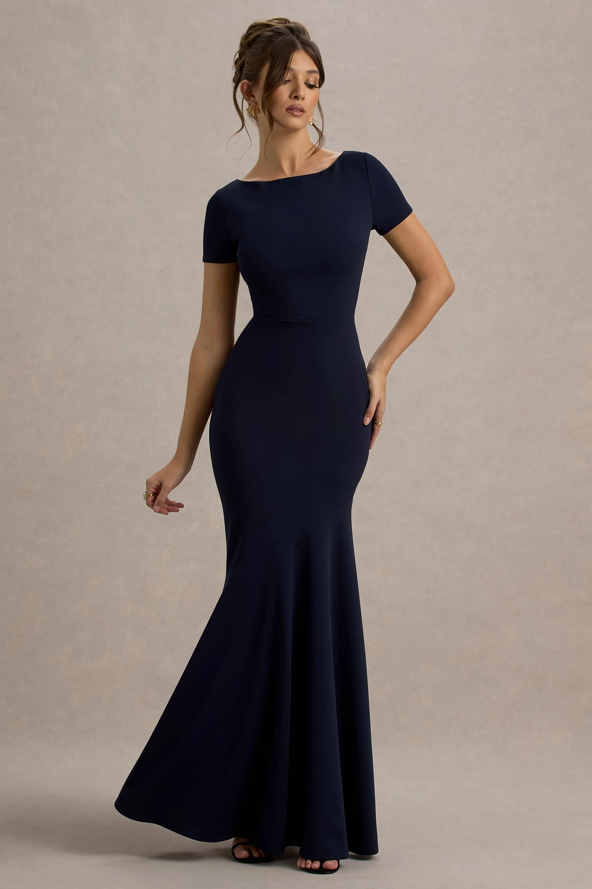 Rian | Navy Short-Sleeve Maxi Dress Club L London