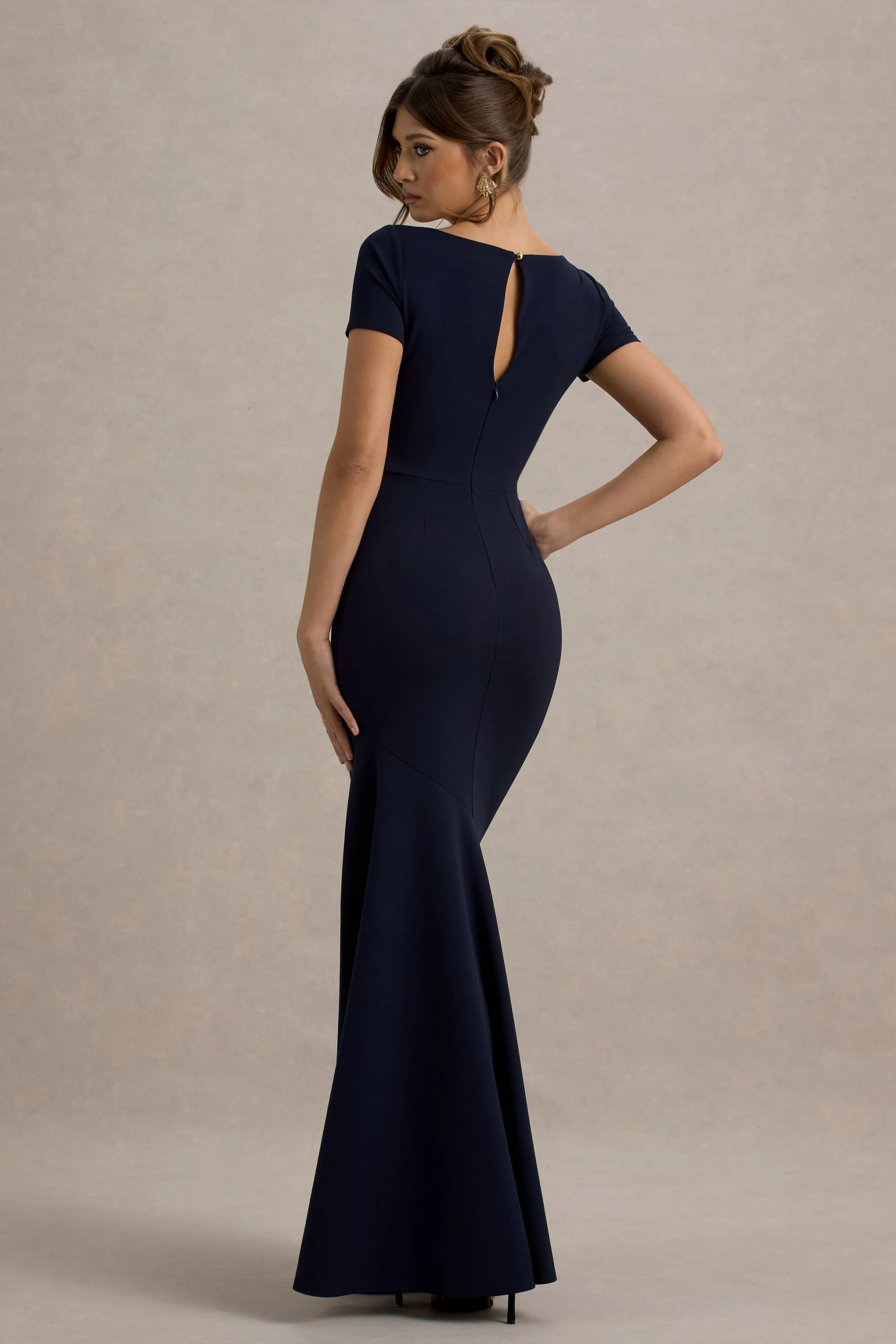 Rian | Navy Short-Sleeve Maxi Dress Club L London