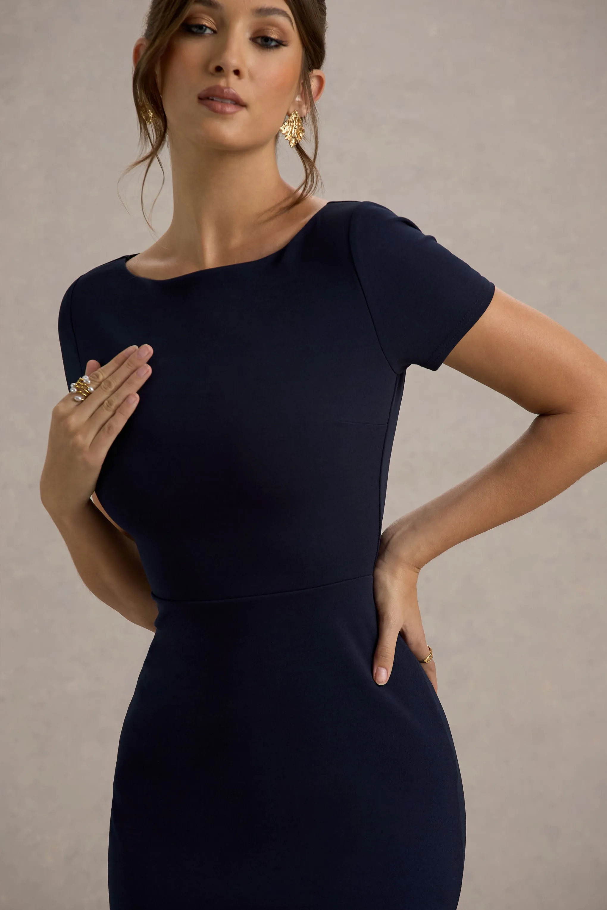 Rian | Navy Short-Sleeve Maxi Dress Club L London