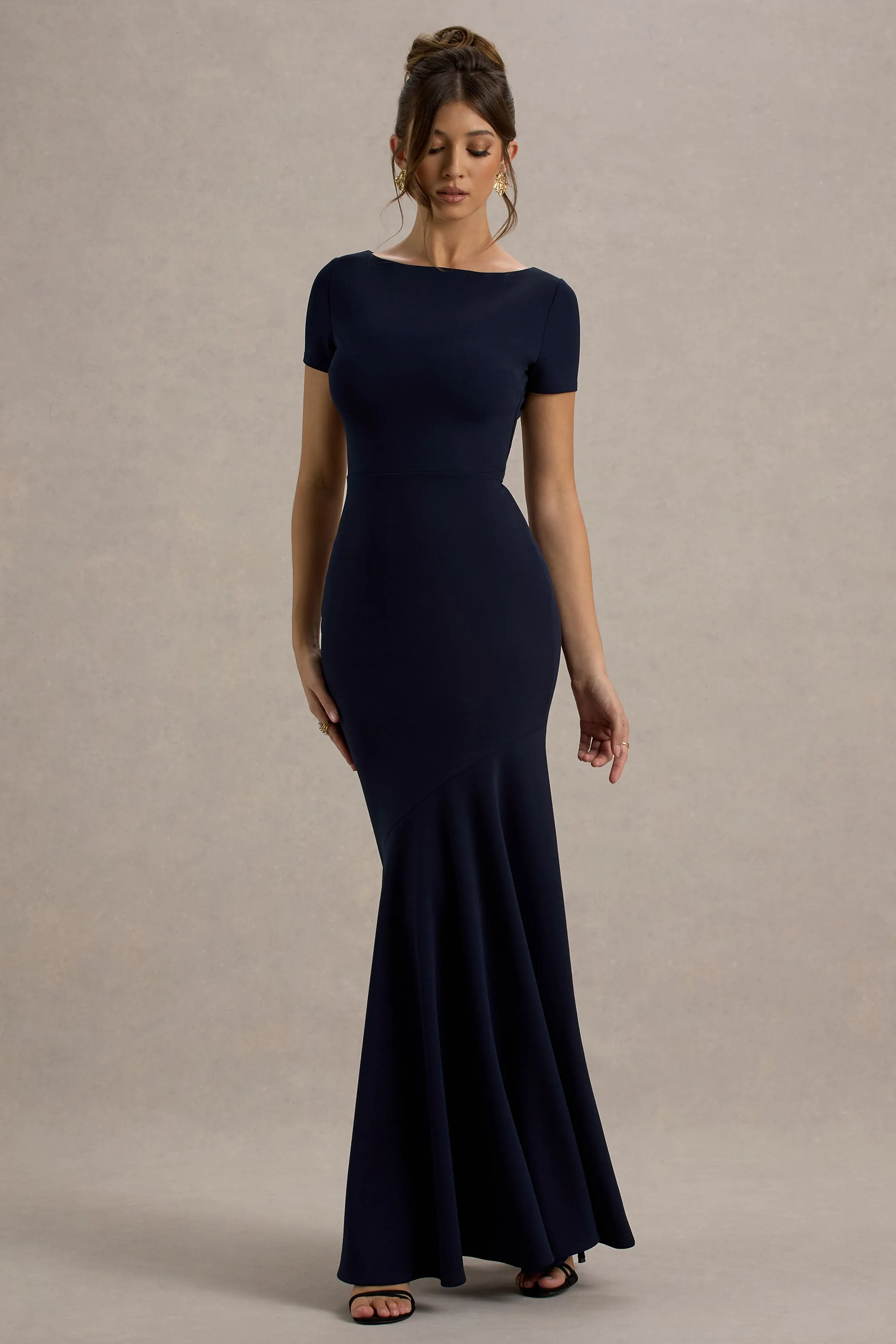 Rian | Navy Short-Sleeve Maxi Dress Club L London