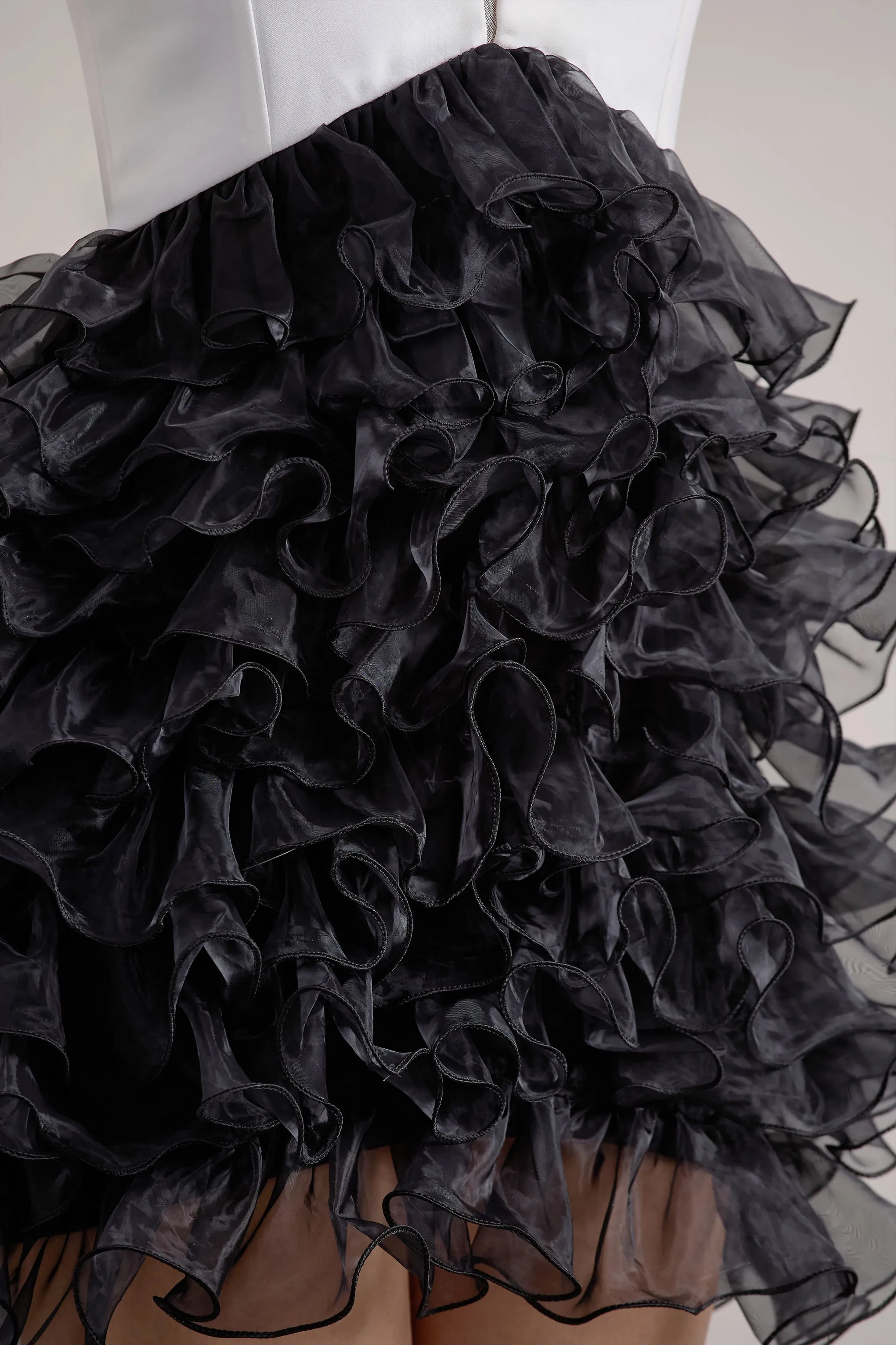 Riot | Black & White Plunge-Neck Mini Dress With Organza Skirt Club L London