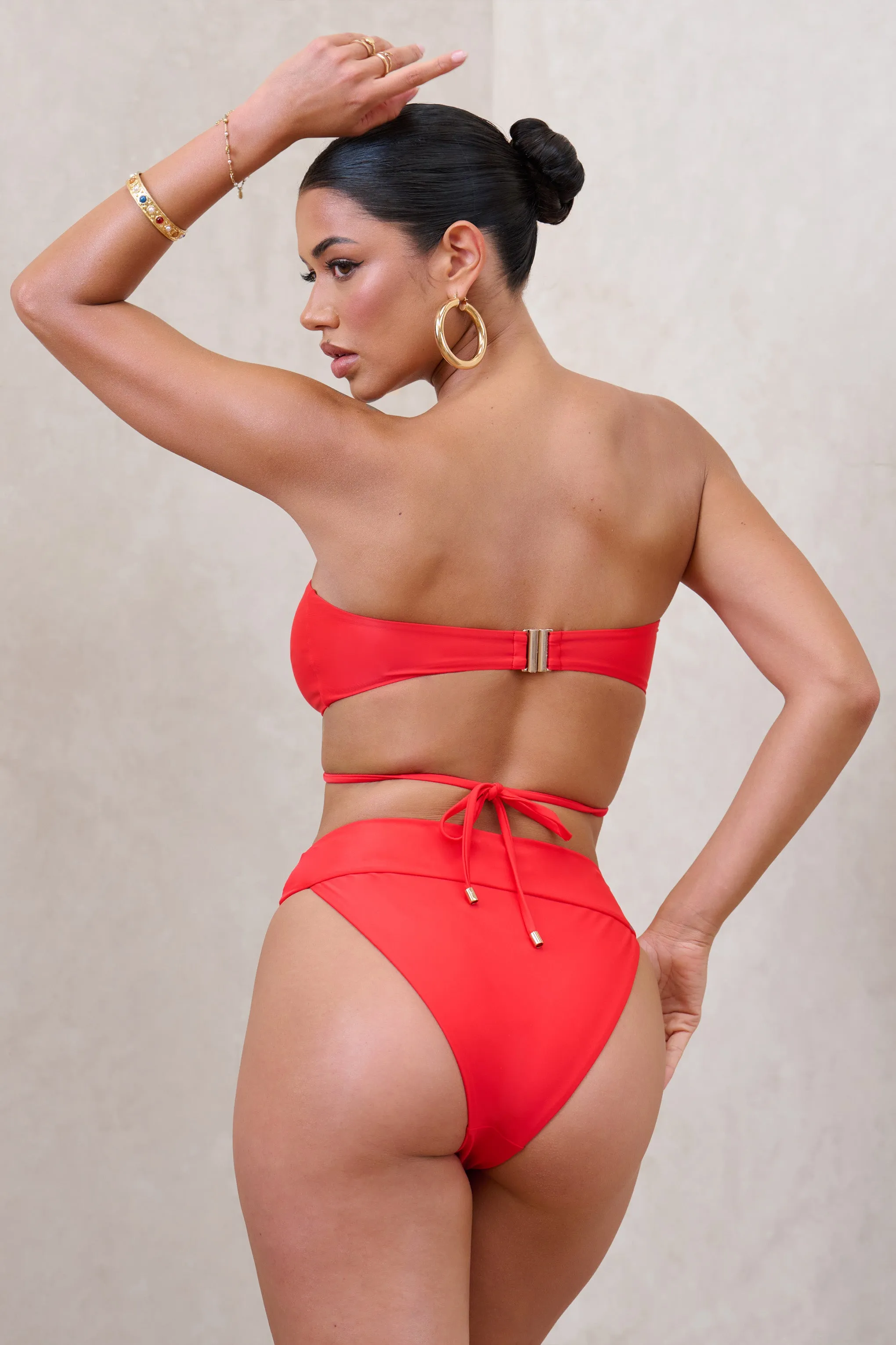 Rises | Red High Waisted Bikini Bottoms Club L London