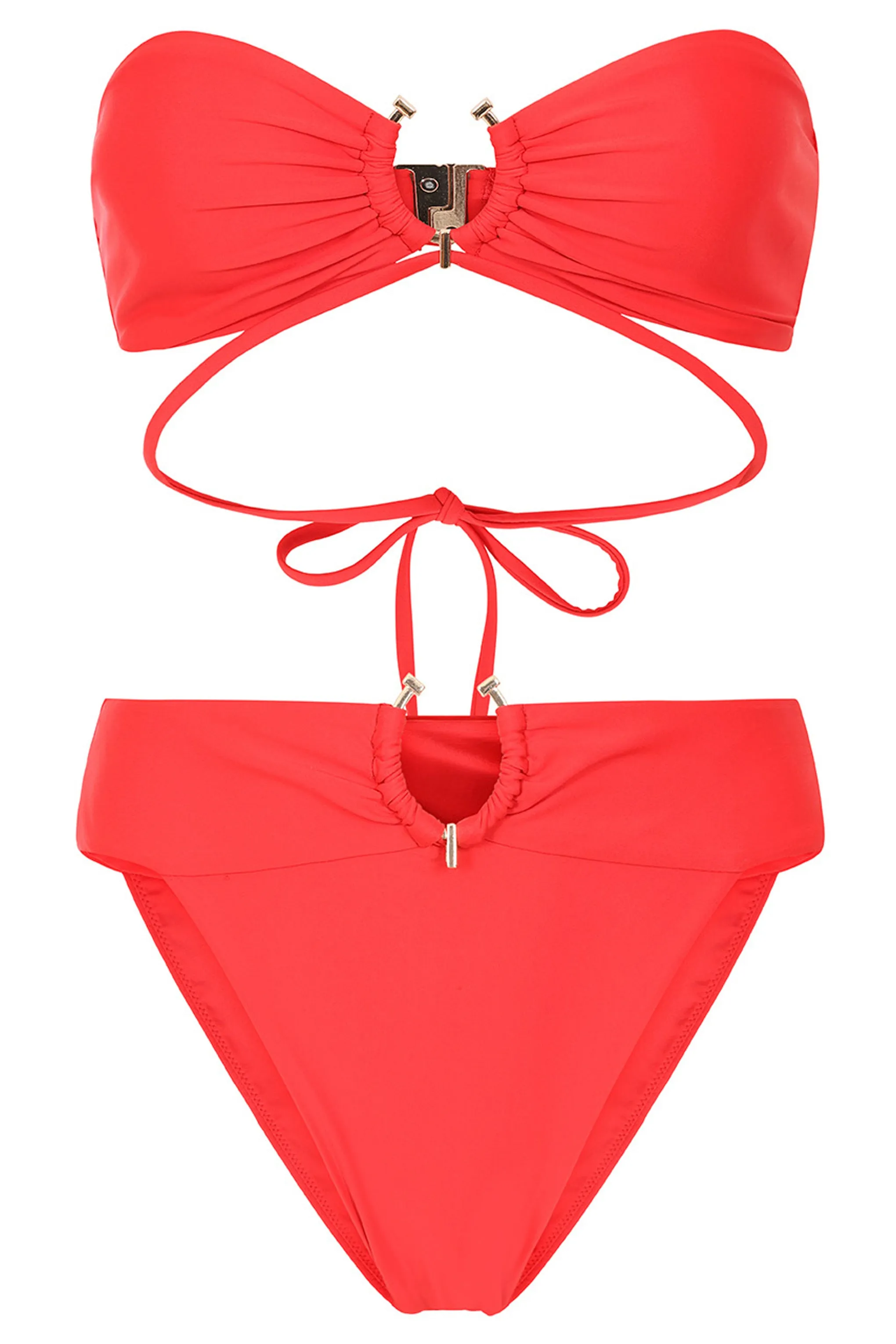 Rises | Red High Waisted Bikini Bottoms Club L London